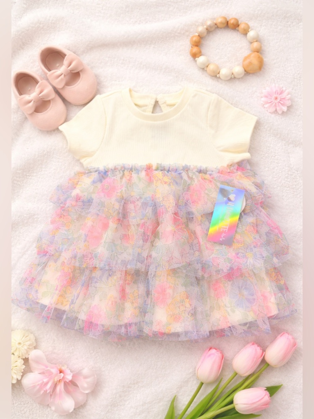 Nannette Baby Floral Tulle Dress 3-6M NWT Pastel Ruffle Party Portraits